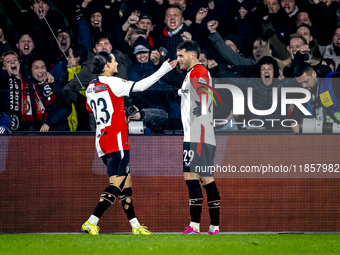 Feyenoord Rotterdam forward Santiago Gimenez scores the 4-1 and celebrates the goal during the match between Feyenoord and Sparta Praha at S...