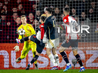 Feyenoord Rotterdam forward Santiago Gimenez scores the 4-1 during the match between Feyenoord and Sparta Praha at Stadium De Kuip for the C...