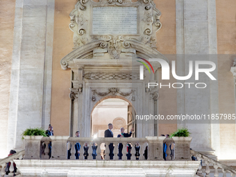 The King of Spain, Felipe VI, is welcomed by the mayor of Rome, Roberto Gualtieri, at the Capitoline Hill in Rome, Italy, on December 11, 20...