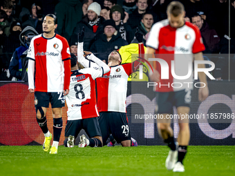 Feyenoord Rotterdam forward Santiago Gimenez scores the 4-1 and celebrates the goal during the match between Feyenoord and Sparta Praha at S...