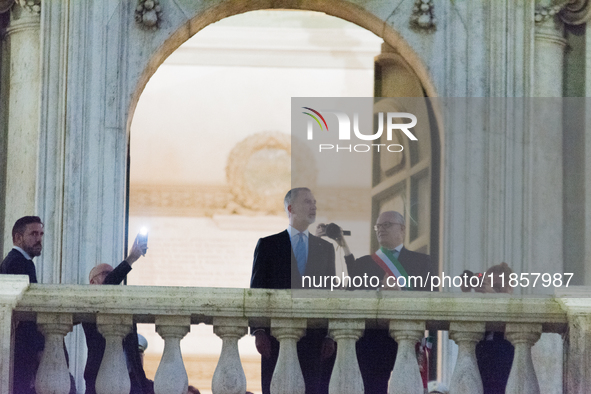 The King of Spain, Felipe VI, is welcomed by the mayor of Rome, Roberto Gualtieri, at the Capitoline Hill in Rome, Italy, on December 11, 20...