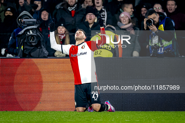 Feyenoord Rotterdam forward Santiago Gimenez scores the 4-1 and celebrates the goal during the match between Feyenoord and Sparta Praha at S...