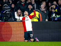 Feyenoord Rotterdam forward Santiago Gimenez scores the 4-1 and celebrates the goal during the match between Feyenoord and Sparta Praha at S...