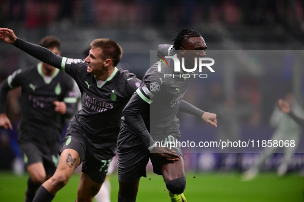 Tammy Abraham of AC Milan celebrates after scoring his team's second goal during the UEFA Champions League match between AC Milan and FK Crv...