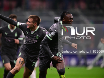 Tammy Abraham of AC Milan celebrates after scoring his team's second goal during the UEFA Champions League match between AC Milan and FK Crv...