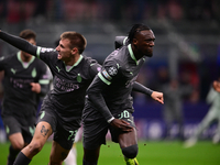 Tammy Abraham of AC Milan celebrates after scoring his team's second goal during the UEFA Champions League match between AC Milan and FK Crv...