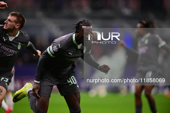 Tammy Abraham of AC Milan celebrates after scoring his team's second goal during the UEFA Champions League match between AC Milan and FK Crv...