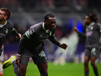 Tammy Abraham of AC Milan celebrates after scoring his team's second goal during the UEFA Champions League match between AC Milan and FK Crv...