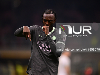 Tammy Abraham of AC Milan celebrates after scoring his team's second goal during the UEFA Champions League match between AC Milan and FK Crv...