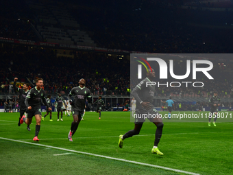 Tammy Abraham of AC Milan celebrates after scoring his team's second goal during the UEFA Champions League match between AC Milan and FK Crv...