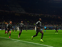 Tammy Abraham of AC Milan celebrates after scoring his team's second goal during the UEFA Champions League match between AC Milan and FK Crv...