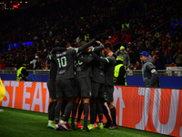 Tammy Abraham of AC Milan celebrates after scoring his team's second goal during the UEFA Champions League match between AC Milan and FK Crv...