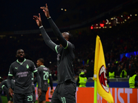 Tammy Abraham of AC Milan celebrates after scoring his team's second goal during the UEFA Champions League match between AC Milan and FK Crv...