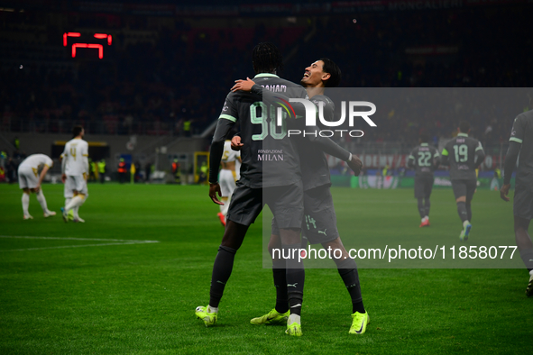 Tammy Abraham of AC Milan celebrates after scoring his team's second goal during the UEFA Champions League match between AC Milan and FK Crv...