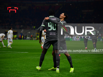 Tammy Abraham of AC Milan celebrates after scoring his team's second goal during the UEFA Champions League match between AC Milan and FK Crv...