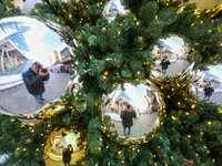 The Christmas tree stands in the plaza outside Madison Square Garden and Penn Station in New York, N.Y., on December 6, 2024. (