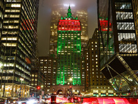 The Helmsley Building and Park Avenue are decorated in colorful lights for holidays in New York, N.Y., on December 10, 2024. The photo is ta...