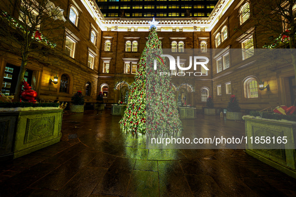 The Christmas tree stands in the courtyard of the Lotte New York Palace in New York, N.Y., on December 10, 2024. 