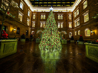 The Christmas tree stands in the courtyard of the Lotte New York Palace in New York, N.Y., on December 10, 2024. (