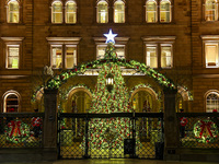 The Christmas tree stands in the courtyard of the Lotte New York Palace in New York, N.Y., on December 10, 2024. (