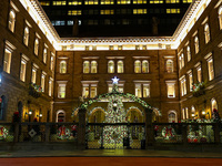 The Christmas tree stands in the courtyard of the Lotte New York Palace in New York, N.Y., on December 10, 2024. (