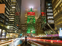 The Helmsley Building and Park Avenue are decorated in colorful lights for holidays in New York, N.Y., on December 10, 2024. The photo is ta...