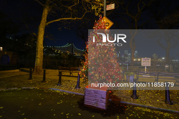 The Sutton Place Christmas Tree is located at the end of E.57th Street in New York, N.Y., on December 8, 2024. 