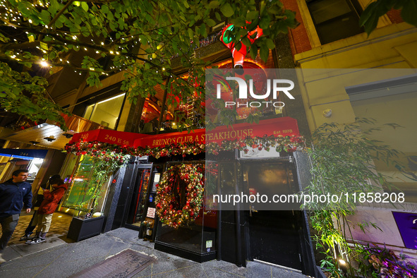 Decorations are outside Bruno's Steak House on E.56th Street in New York, N.Y., on December 8, 2024. 