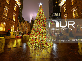 The Christmas tree stands in the courtyard of the Lotte New York Palace in New York, N.Y., on December 10, 2024. (