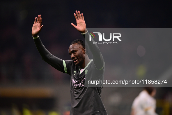 Tammy Abraham of AC Milan celebrates after scoring his team's second goal during the UEFA Champions League match between AC Milan and FK Crv...