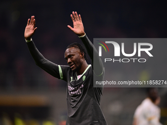 Tammy Abraham of AC Milan celebrates after scoring his team's second goal during the UEFA Champions League match between AC Milan and FK Crv...