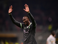 Tammy Abraham of AC Milan celebrates after scoring his team's second goal during the UEFA Champions League match between AC Milan and FK Crv...