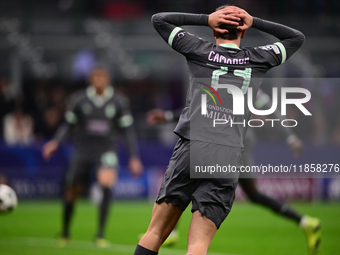 Francesco Camarda of AC Milan looks on during the UEFA Champions League match between AC Milan and FK Crvena Zvezda at Giuseppe Meazza in Mi...