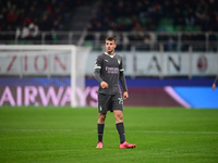 Francesco Camarda of AC Milan looks on during the UEFA Champions League match between AC Milan and FK Crvena Zvezda at Giuseppe Meazza in Mi...