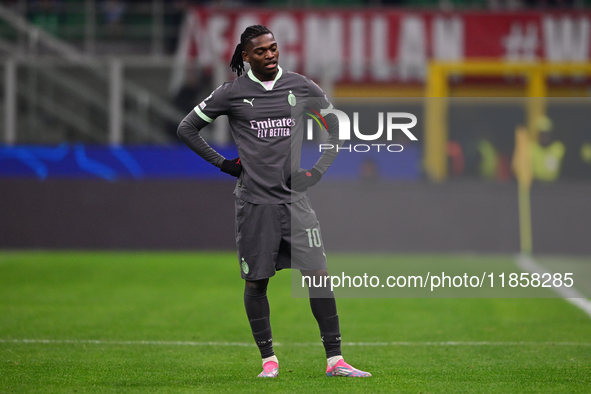 Rafael Leao of AC Milan looks on during the UEFA Champions League match between AC Milan and FK Crvena Zvezda at Giuseppe Meazza in Milan, I...