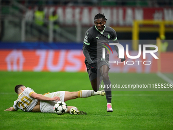 Rafael Leao of AC Milan is in action during the UEFA Champions League match between AC Milan and FK Crvena Zvezda at Giuseppe Meazza in Mila...