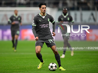 Tjjani Reijnders of AC Milan is in action during the UEFA Champions League match between AC Milan and FK Crvena Zvezda at Giuseppe Meazza in...