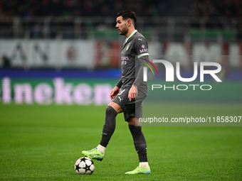 Theo Hernandez of AC Milan looks on during the UEFA Champions League match between AC Milan and FK Crvena Zvezda at Giuseppe Meazza in Milan...