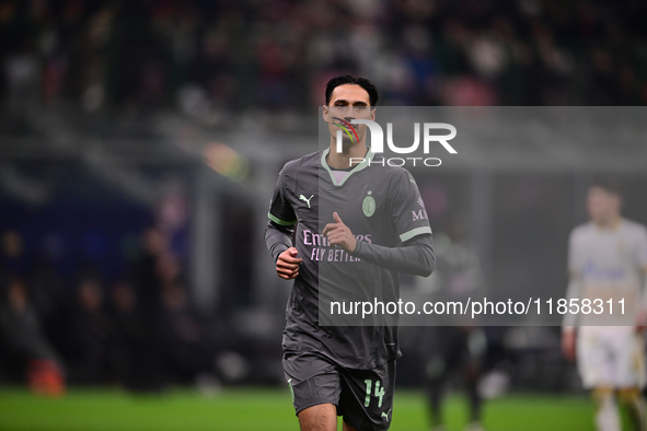 Tjjani Reijnders of AC Milan looks on during the UEFA Champions League match between AC Milan and FK Crvena Zvezda at Giuseppe Meazza in Mil...