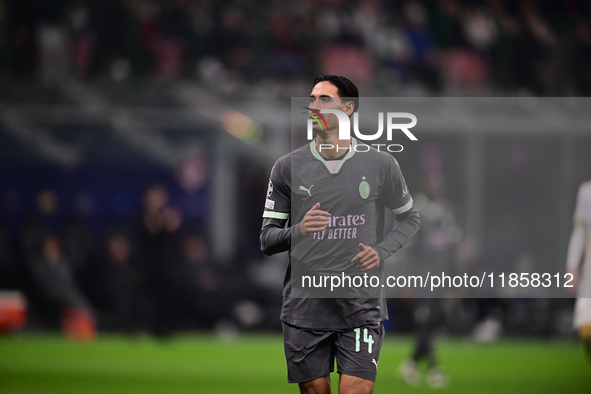 Tjjani Reijnders of AC Milan looks on during the UEFA Champions League match between AC Milan and FK Crvena Zvezda at Giuseppe Meazza in Mil...