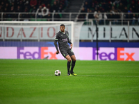 Malick Thiaw of AC Milan is in action during the UEFA Champions League match between AC Milan and FK Crvena Zvezda at Giuseppe Meazza in Mil...