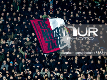 Supporters of Feyenoord Rotterdam attend the match between Feyenoord and Sparta Praha at Stadium De Kuip for the Champions League - League p...