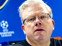 Sparta Praha trainer Lars Friis speaks during the press conference after the match between Feyenoord and Sparta Praha at Stadium De Kuip for...