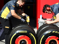 Pirelli workers during the Formula 1 post-season testing at Yas Marina Cicuit in Abu Dhabi, United Arab Emirates on December 10, 2024. (