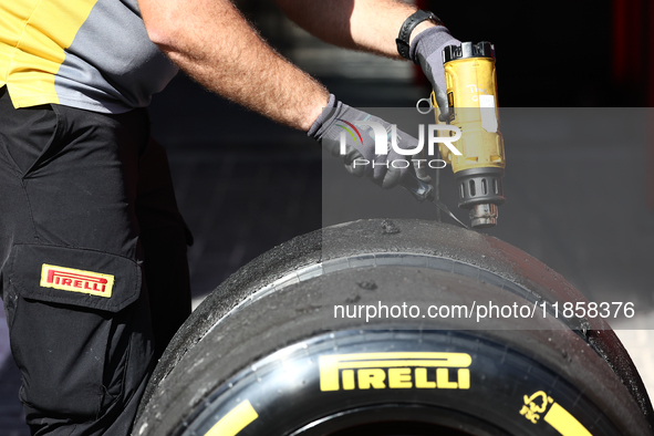 Pirelli workers during the Formula 1 post-season testing at Yas Marina Cicuit in Abu Dhabi, United Arab Emirates on December 10, 2024. 