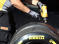 Pirelli workers during the Formula 1 post-season testing at Yas Marina Cicuit in Abu Dhabi, United Arab Emirates on December 10, 2024. (