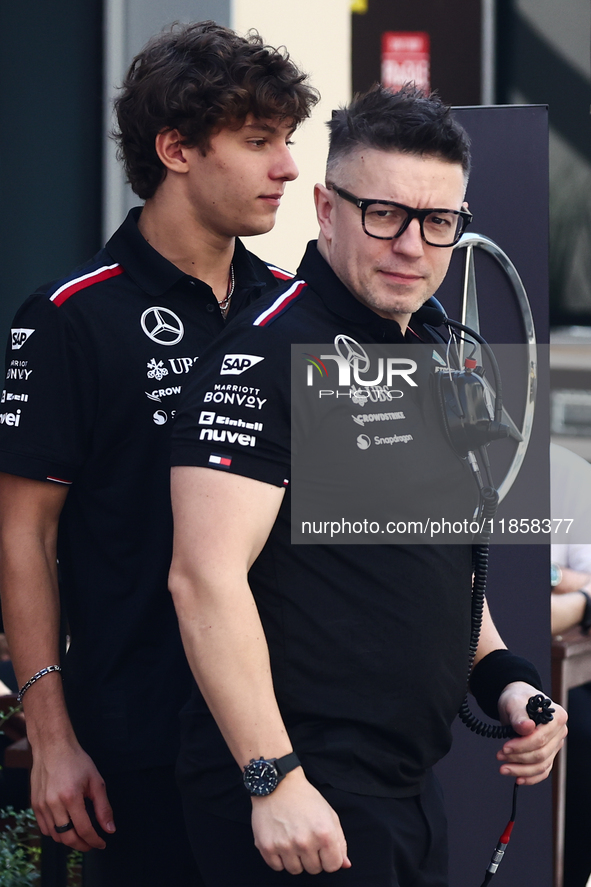 Andrea Kimi Antonelli and Peter Bonnington during the Formula 1 post-season testing at Yas Marina Cicuit in Abu Dhabi, United Arab Emirates...