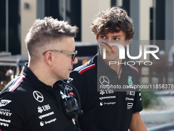 Peter Bonnington and Andrea Kimi Antonelli during the Formula 1 post-season testing at Yas Marina Cicuit in Abu Dhabi, United Arab Emirates...