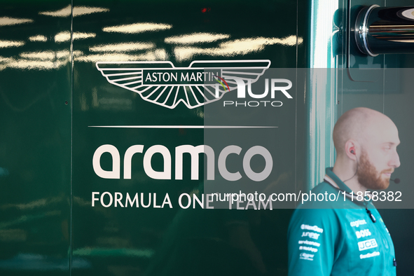 Aston Martin Aramco logo during the Formula 1 post-season testing at Yas Marina Cicuit in Abu Dhabi, United Arab Emirates on December 10, 20...