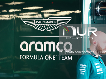 Aston Martin Aramco logo during the Formula 1 post-season testing at Yas Marina Cicuit in Abu Dhabi, United Arab Emirates on December 10, 20...